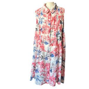 MECHANT Chic XL Pink Blue Watercolor Floral Print Sleeveless Shirt Dress Cover